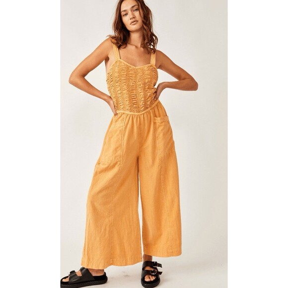 Free People Forever And Always Ruched One Piece Wide Leg Jumpsuit Size XL NWOT - Picture 11 of 13